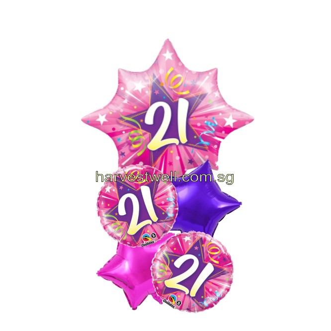 21 Magenta Purple Birthday Balloon Bouquet Singapore